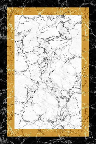 Frenda Home Frame Marble Td549-00 Non-Slip Leather Base Decorative Carpet Yellow 80X200