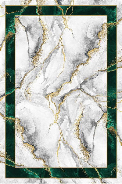 Frenda Home Frame Marble Td644-00 Non-Slip Leather Base Decorative Carpet Green 80X200