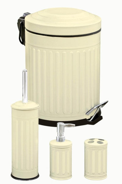 Foreca Vintage 4 Piece Trash Can Bathroom Set Striped Cream