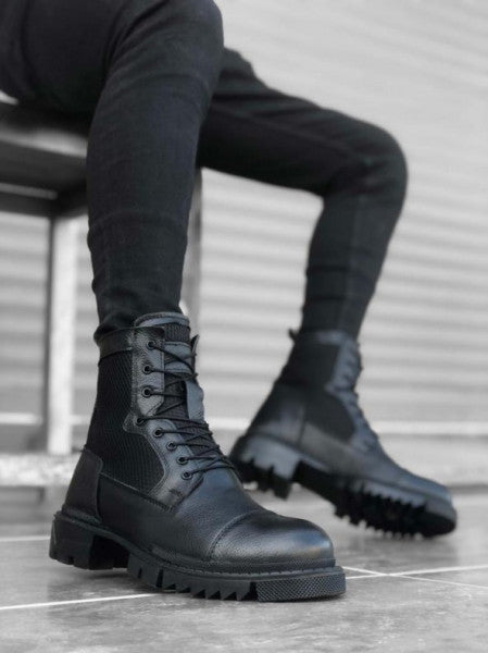 BA0183 Inside and Outside Genuine Leather Black Men's Boots