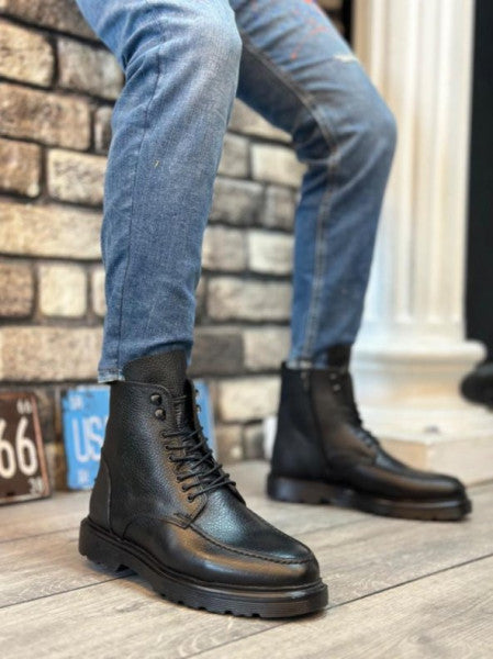 BA0212 Inside and Outside Genuine Leather Black Men's Boots