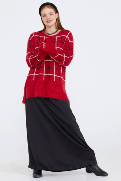 Women's Patterned Knitwear Sweater - Red