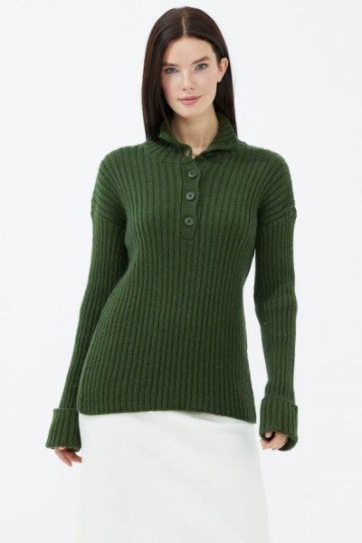 Half Turtleneck Buttoned Sweater - Green