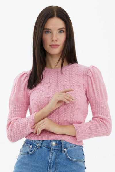 Balloon Sleeve Braided Knitwear Sweater - Pink