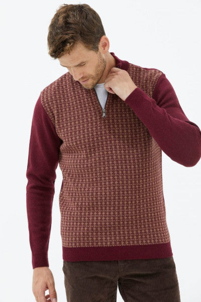 Zippered High Collar Knitwear Sweater - Claret Red