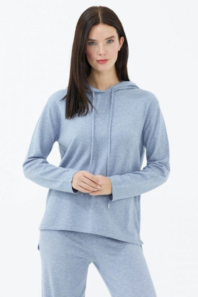 Hooded Long Back Knitwear Sweater - Blue