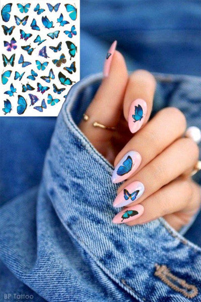 Butterflies Nail Sticker Nail Tattoo With Phosphorella Blue Color