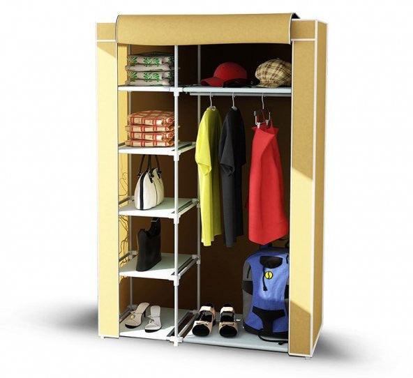 Plastic Cloth Wardrobe With One Side Shelf - Beige