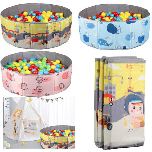 Foldable Baby Play Ball Pool Game - Game Rug - Sponge Playground - Ball 300 Gift - Cute Animals