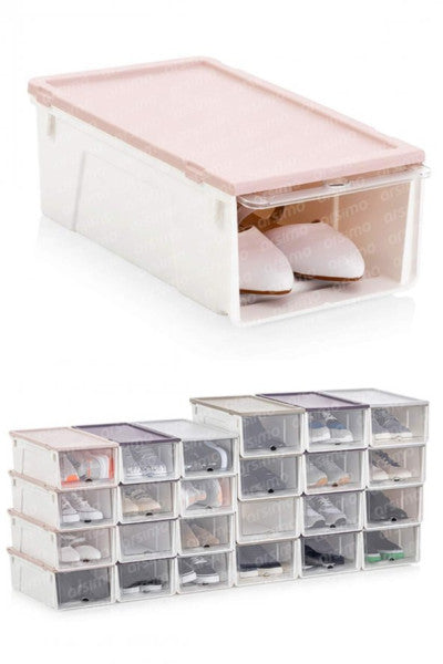 صندوق أحذية فاخر قابل للتكديس مع أدراج | مجموعة حاويات تخزين الأحذية القابلة للتكديس للنساء 12 قطعة