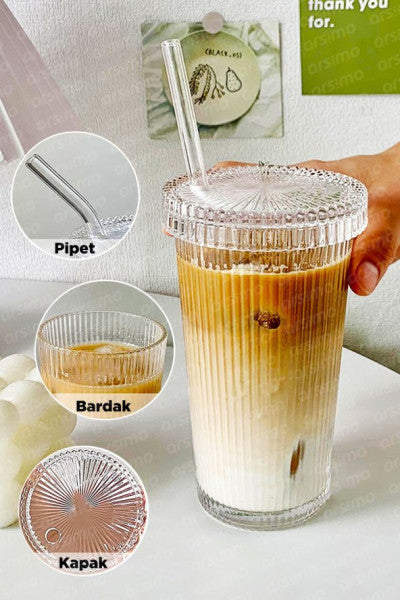 Acrylic Origami Style Glass Straw Lid Soft Drink Cup | Cold Beverage Presentation Decorative Glass 400 Ml