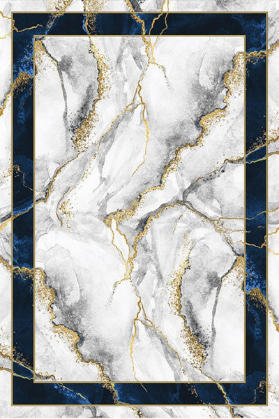 Frenda Home Frame Marble Td644-00 Non-Slip Leather Base Decorative Carpet Dark Blue 80X150