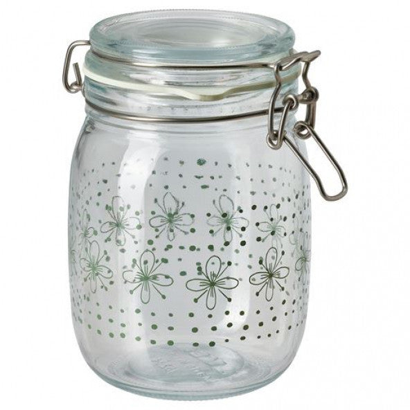 Ikea Korken 1 Lt Glass 16.5 Cm Locked Patterned Jar With Lid