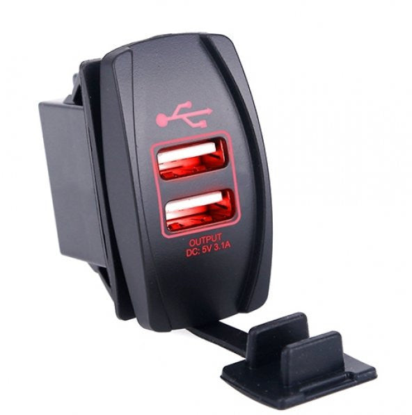 In-Car Dual Port Usb Charger Working Between 12-32V Red Color