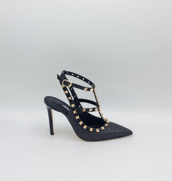 Women's Gold Staple Detailed Ankle Strap Stiletto
