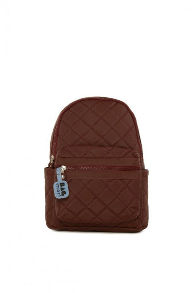 Bagmori Claret Red Quilted Femur Detail Quilted Backpack