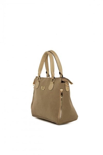 Bagmori Mink Vertical Double Zipper Nubuck Bag