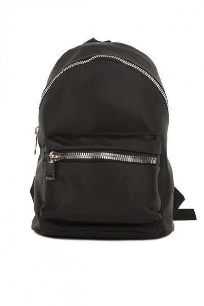 Bagmori Black Zippered Satin Backpack