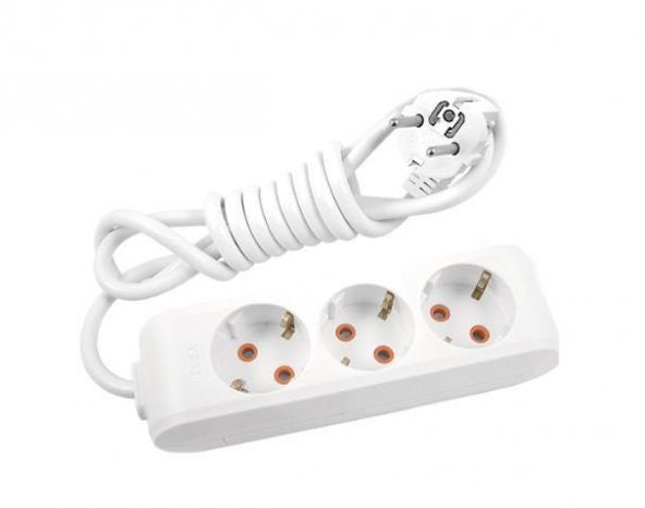 "Viko Multi-Let Triple Socket Outlet with Grounding and Child Protection, 3 meters."