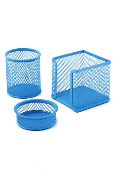 Mas Table Set Paper Holder-Pen Holder 3 Pieces Metal Perforated Blue 505