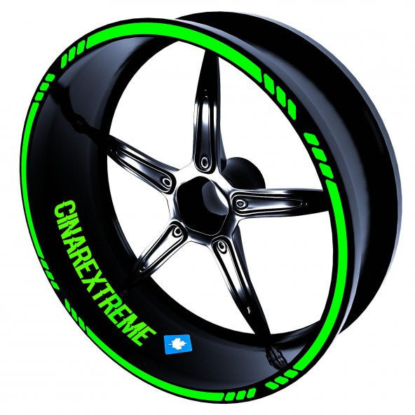 4-Piece Cutout Design Fluorescent Green Rim Strip Sticker Çınar Extreme