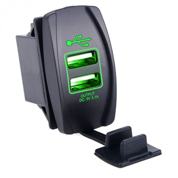In-Car Dual Port Usb Charger Working Between 12-32V Green Color