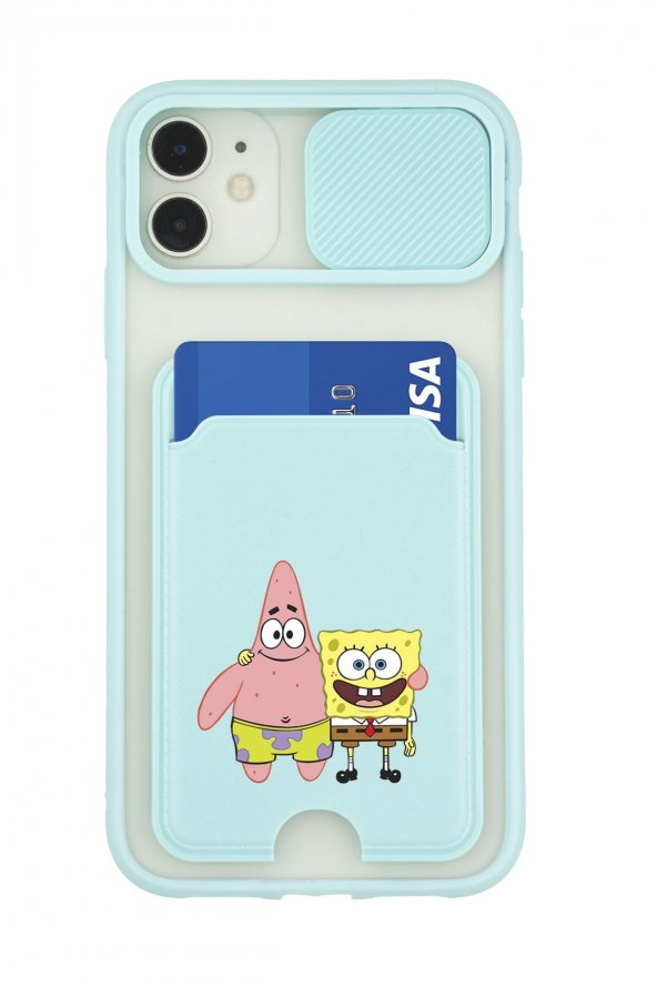 Iphone 11 Compatible Spongebob And Patrickstar Patterned Phone Case With Camera Protection And Card Holder