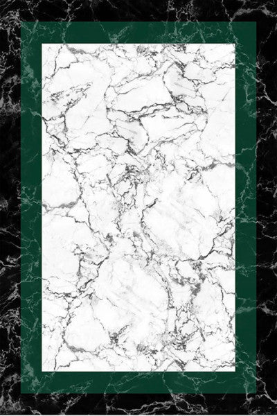 Frenda Home Frame Marble Td549-00 Non-Slip Leather Base Decorative Carpet Green 80X200