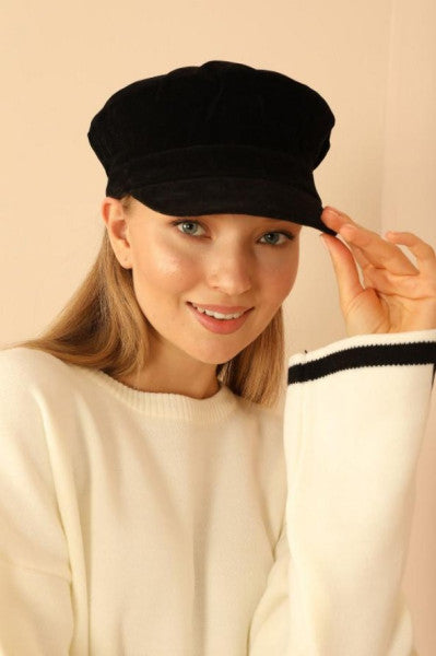 Ollevra Suede Women's Cap Hat Black With Visor