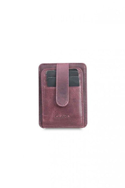 Guard Vertical Crazy Claret Red Leather Card Holder