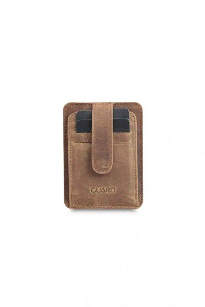 Guard Vertical Crazy Light Brown Leather Card Holder