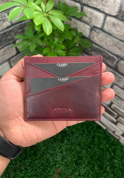 Guard Antique Claret Red Leather Card Holder