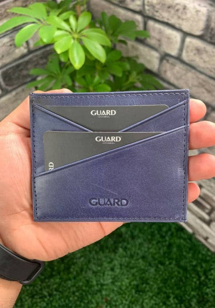 Guard Antique Navy Blue Leather Card Holder