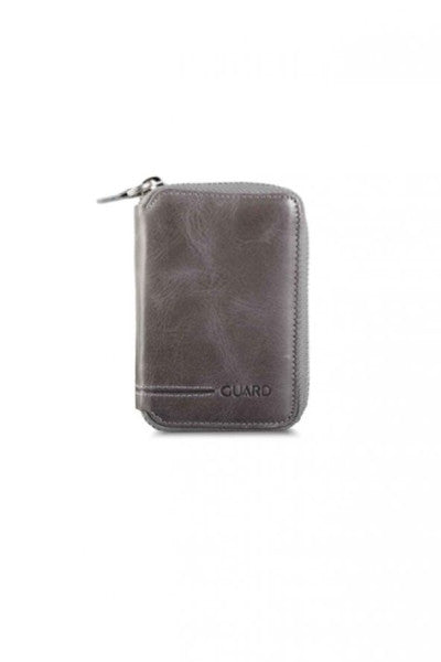 Guard Zipper Antique Gray Genuine Leather Mini Wallet