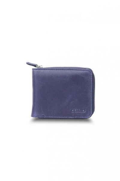 Guard Antique Navy Blue Zipper Horizontal Mini Leather Wallet