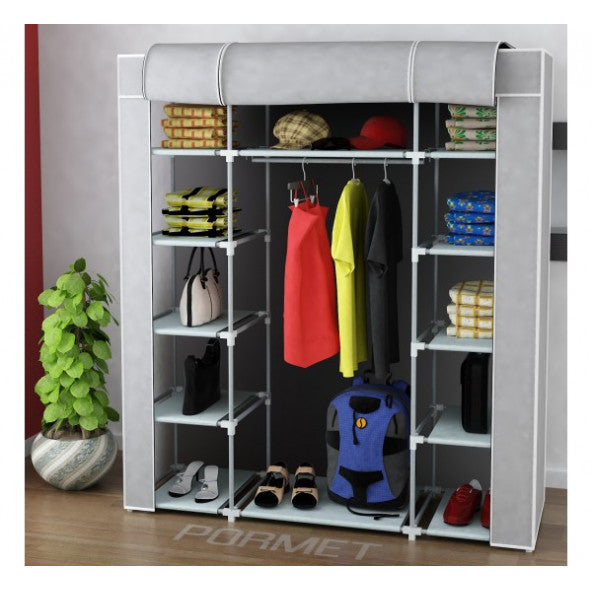 Unl Cloth Wardrobe With Double Side Shelves, Quality Plastic Pipe - Gray