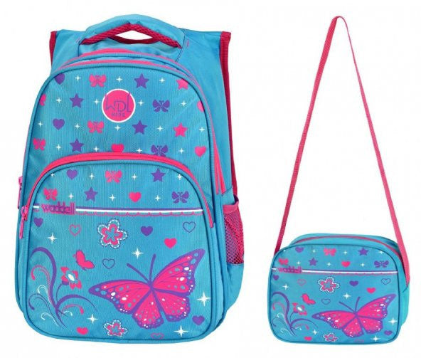 Waddell Bag Blue/pink Butterfly Primary School Bag - Waddell Bag Girls School Backpack