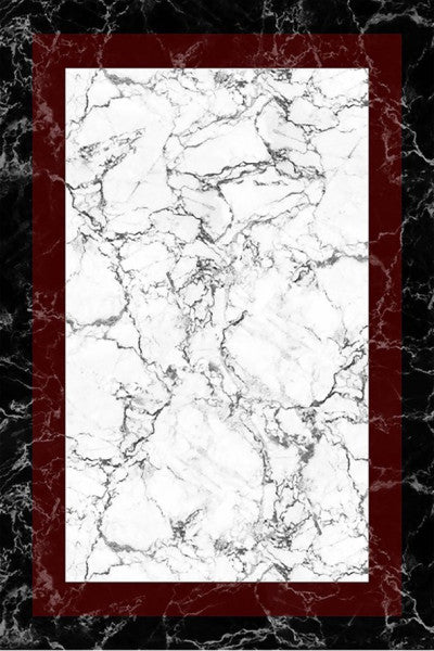 Frenda Home Frame Marble Td549-00 Non-Slip Leather Base Decorative Carpet Red 80X150