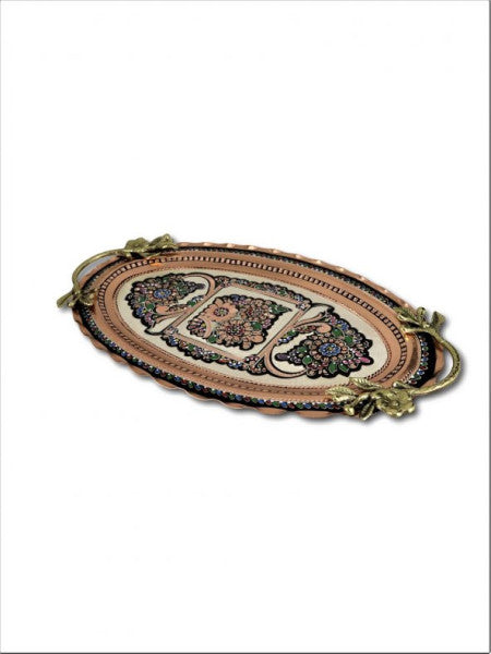 Morya Copper Tray Rose Flower Oval 37 Cm X 22 Cm