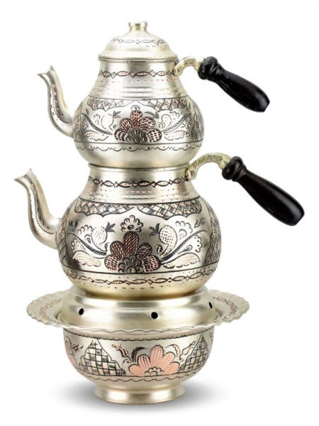 Morya Copper Teapot Thick Silvery Rose Flower And Warmer Cooker 5-6 Person