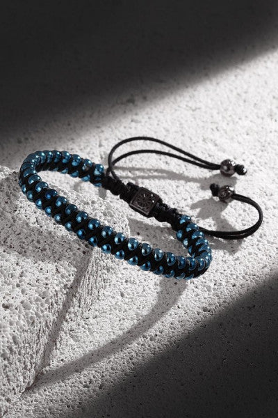 Frnch Blue Color Natural Stone Adjustable Men's Macrame Bracelet Frj11166-1266-T