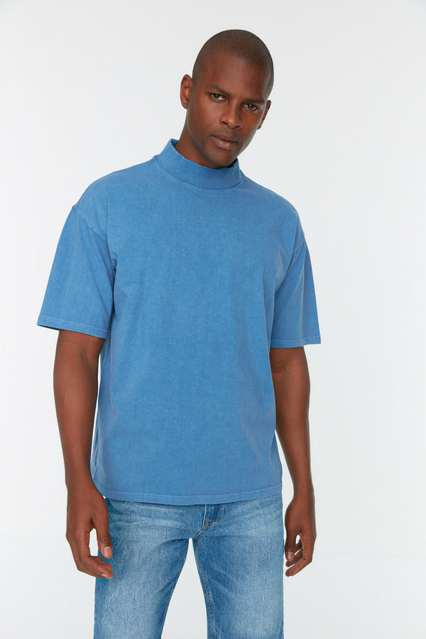 Trendyol Man Men's Half Turtle Neck Relaxed Fit 100% Cotton Short Sleeve T-Shirt Tmnss22Ts0417