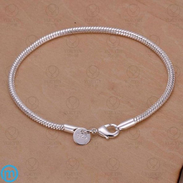 925 Sterling Stamped Women Men Unisex Silver Plated Snake Bracelet