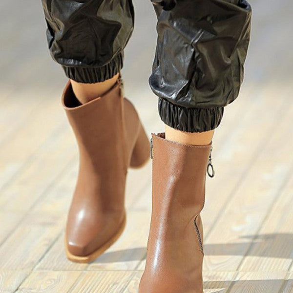 Pembe Potin Women's Zippered Heeled Boots&bootie 018-9696-21 Tan Skin
