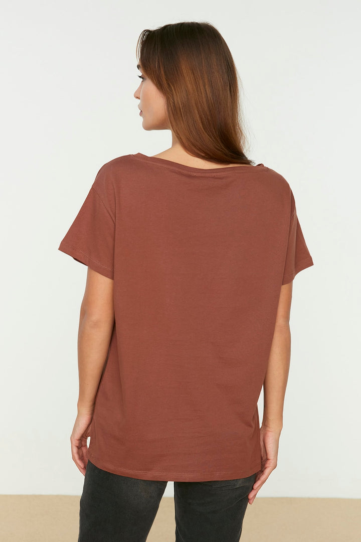 Shirts & Tops |  Trendyolmilla 100% Cotton Single Jersey Boat Collar Boyfriend Knitted T-Shirt Twoss20Ts0140.