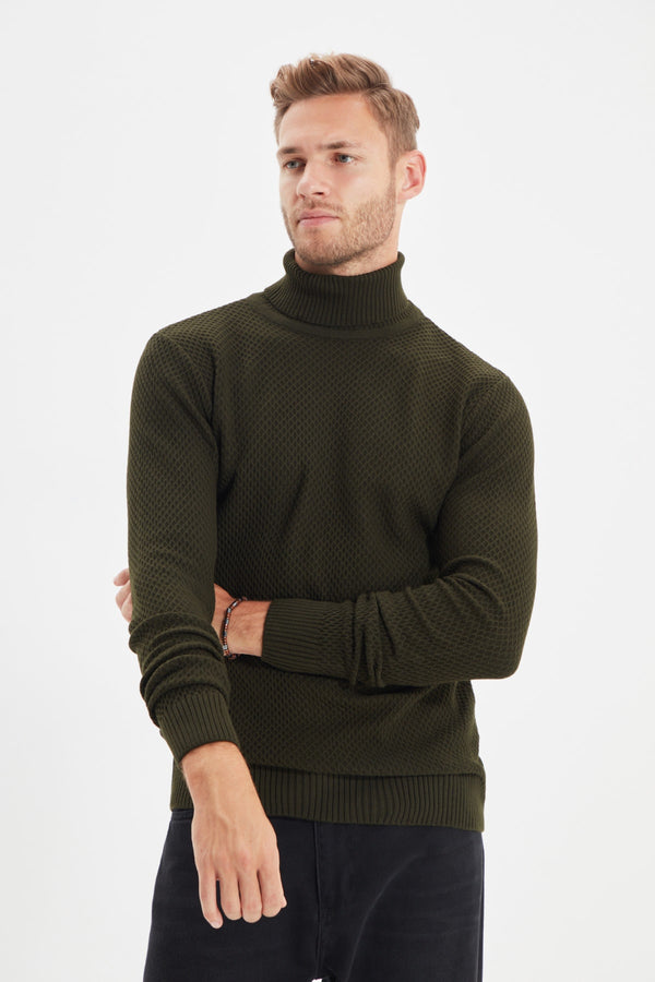 Trendyol Man Men's Slim Fit Turtleneck Textured Sweater Tmnaw21Kz0575