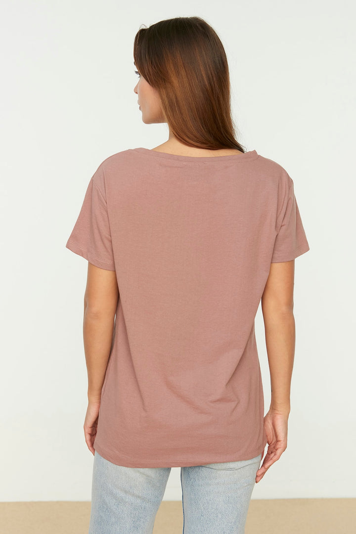 Shirts & Tops |  Trendyolmilla 100% Cotton Single Jersey Boat Collar Boyfriend Knitted T-Shirt Twoss20Ts0140.