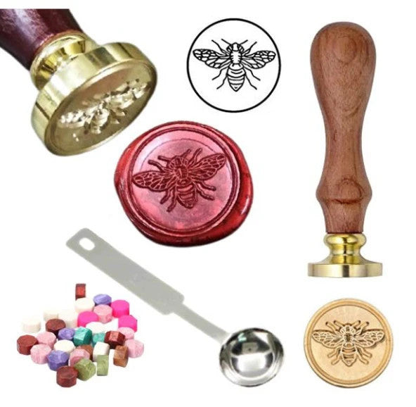 Letter Stamp Seal Honey Bee + 30 Sealing Wax + Melting Spoon