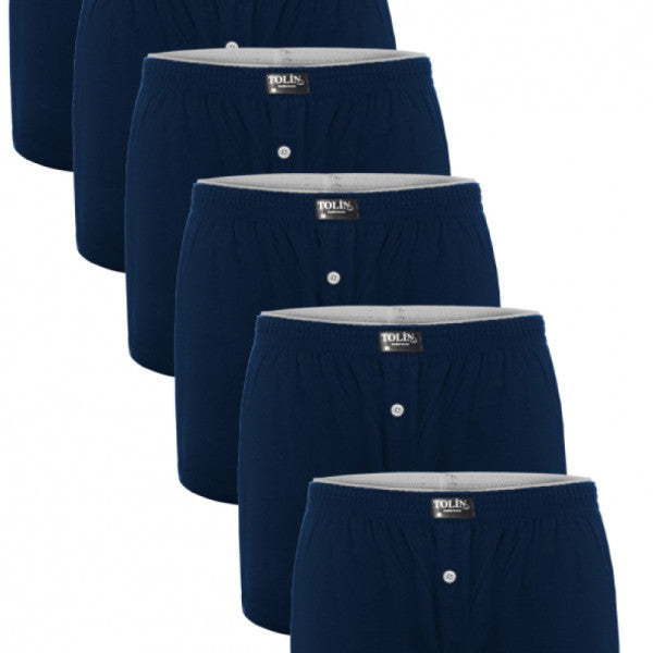 Tolin 6 Pcs 100 Cotton Men's Navy Blue Solid Colored Single Jersey Boxer Set 415L