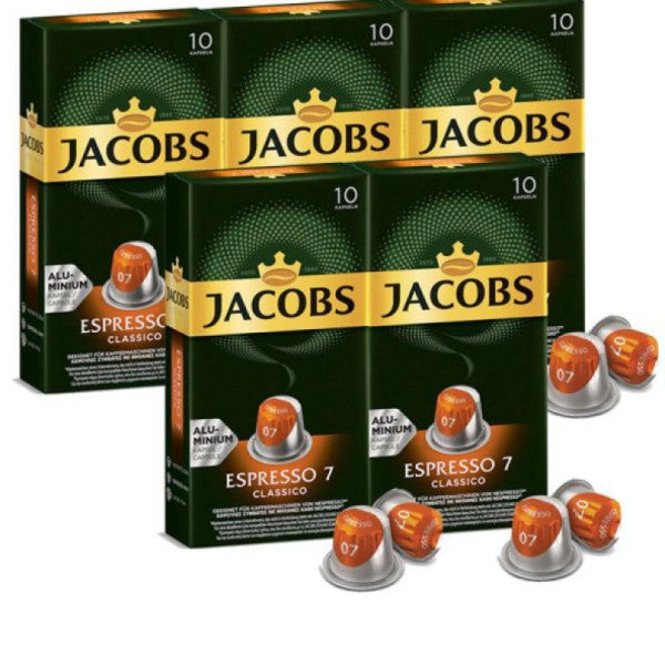 Jacobs Espresso 7 Classico Capsule Coffee 10 X 5 Packs (50 Pieces) Nespresso Compatible